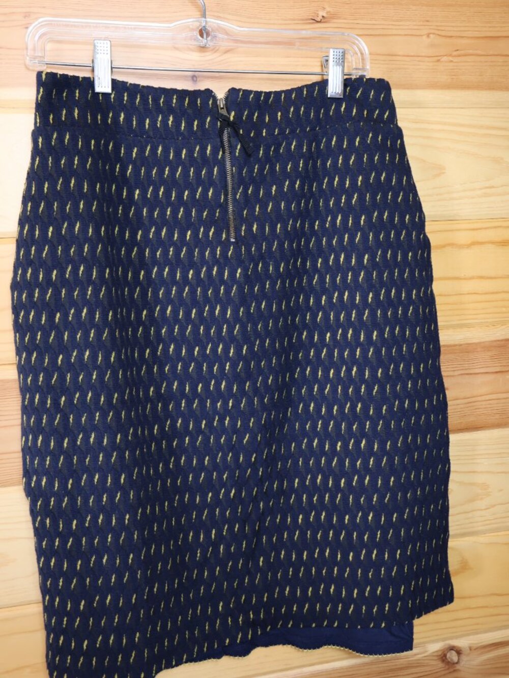 Anthropologie Maeve Hannon Pencil Skirt Womens 12 Navy Yellow Textured Side Slit - Picture 5 of 5